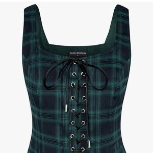 Dark Green & Black Plaid Lace-Up Corset Top